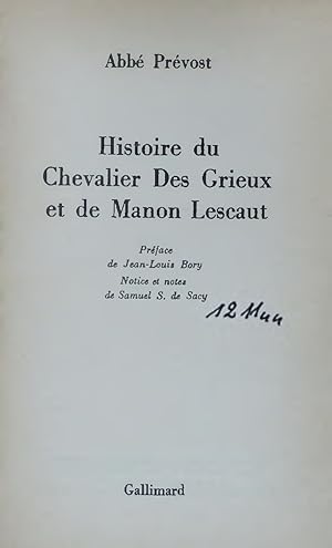 Bild des Verkufers fr Histoire du Chevalier Des Grieux et de Manon Lescaut. zum Verkauf von Antiquariat Bookfarm