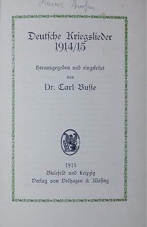 Bild des Verkufers fr Deutsche Kriegslieder 1914/15. zum Verkauf von Antiquariat Bookfarm