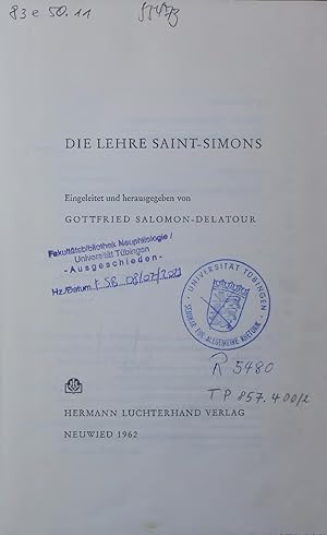 Bild des Verkufers fr DIE LEHRE SAINT-SIMONS. zum Verkauf von Antiquariat Bookfarm