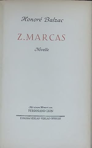 Seller image for Z. MARCAS. Novelle for sale by Antiquariat Bookfarm