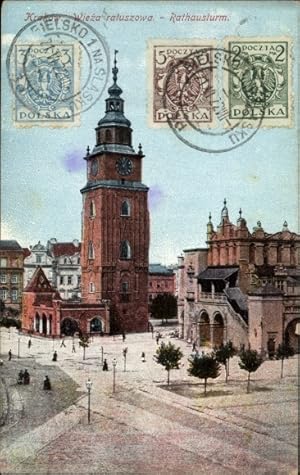 Ansichtskarte / Postkarte Krakow Polen, Blick auf den Rathausturm, Häuser