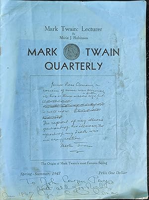 Bild des Verkufers fr Mark Twain Quarterly Spring-Summer, 1947 zum Verkauf von Shore Books