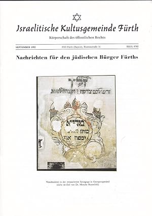 Israelische Kultusgemeinde Fürth: Nachrichten für den jüdischen Bürger Fürths, September 1992
