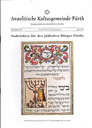 Israelische Kultusgemeinde Fürth: Nachrichten für den jüdischen Bürger Fürths, September 1987