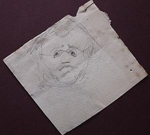 An amusing pencil sketch portrait on card with irregular edges, inscribed to the reverse "W. M. T...