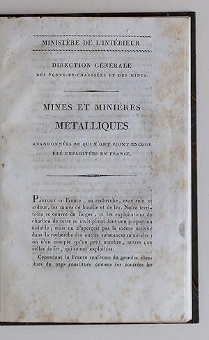 Ministère de l'Intérieur. Direction générale des Ponts-et-chaussées et des Mines. Mines et minièr...