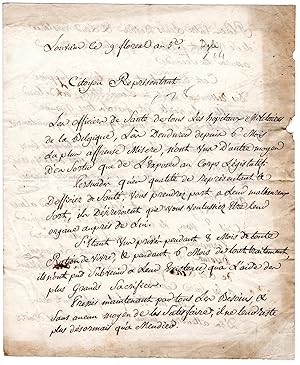 Lettre autographe signée - La plainte des officiers de santé belges en 1797