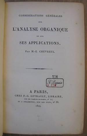 Considérations générales sur l'analyse organique et sur ses applications