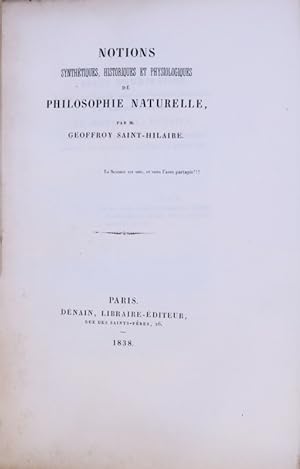 Image du vendeur pour Notions synthtiques, historiques et physiologiques de philosophie naturelle mis en vente par Le Zograscope