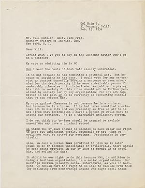 Original typed letter signed from Frederic Brown to Will Oursler