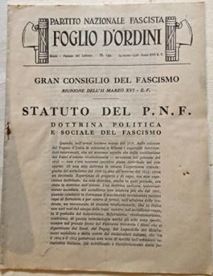 Foglio d?ordini. Roma, Palazzo del Littorio, N. 194, 19 marzo 1938 . Anno XVI E.F. Gran Consiglio...