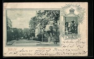 Passepartout-Ansichtskarte Berlin-Tiergarten, Hohenzollernstrasse und Kaiser Wilhelm mit Familie