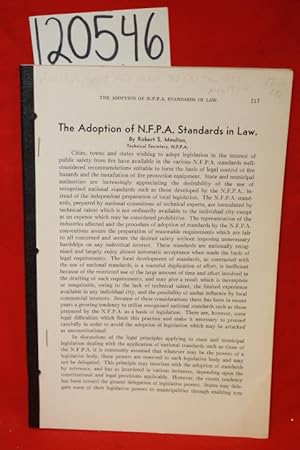 Image du vendeur pour The Adoption of N.F.P.A. Standards in Law mis en vente par Princeton Antiques Bookshop