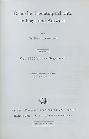 Bild des Verkufers fr Deutsche Literaturgeschichte in Frage und Antwort. II Band: Von 1500 bis zur Gegenwart zum Verkauf von Antiquariat Bookfarm