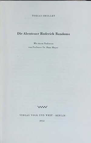 Bild des Verkufers fr Die Abenteuer Roderich Randoms. zum Verkauf von Antiquariat Bookfarm