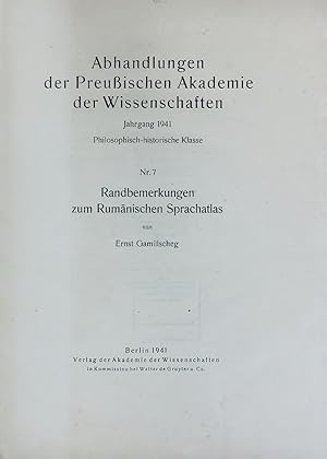 Seller image for Randbemerkungen zum Rumnischen Sprachatlas. Abhandlungen der Preuischen Akademie der Wissenschaften, Philosophisch-historische Klasse, Nr. 7 for sale by Antiquariat Bookfarm