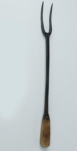 FORCHETTONE ANTICO IN FERRO FORGIATO PER BARBECUE, manico in legno, lunhezza 31,5 cm:
