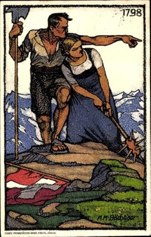 Ganzsache Künstler Ansichtskarte / Postkarte Bächliger, A. M., Schweizer Bundesfeier, 1913, 1798,...