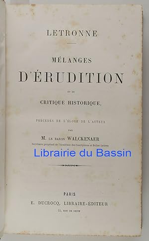 Seller image for Mlanges d'rudition et de critique historique for sale by Librairie du Bassin