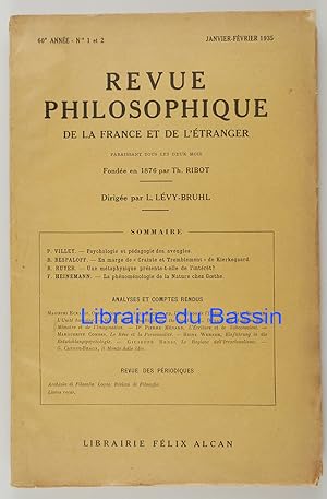 Seller image for Revue philosophique de la France et de l'tranger n1-2 for sale by Librairie du Bassin