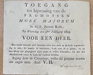 Ticket 1825 I Toegang tot bijwoning van de promotien more majorum (promotie met de kap) in de St....