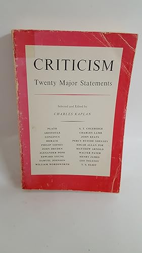 Seller image for Criticism Twenty Major Statements for sale by Cambridge Rare Books