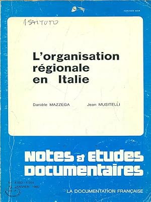 Imagen del vendedor de L'organisation regionale en Italie a la venta por Librodifaccia