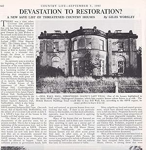 Bild des Verkufers fr A New 'save' List of Threatened Country Houses. Several pictures and accompanying text, removed from an original issue of Country Life Magazine, 1985. zum Verkauf von Cosmo Books