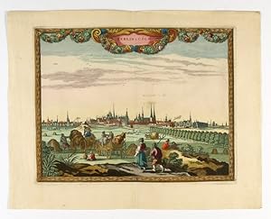 Berlin v. Cöln. Kolorierter Kupferstich mit Barockbordüre von Pieter Hendrocksz Schut bei N. Viss...