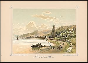 Imagen del vendedor de Oberwesel am Rhein. Grosse dekorative Chromolithographie auf Schmuckkarton. Farbig. a la venta por Michael Meyer-Pomplun