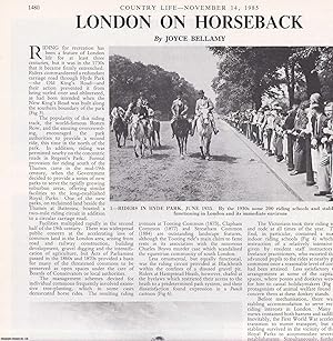 Seller image for Horse Riding for Recreation in London. Several pictures and accompanying text, removed from an original issue of Country Life Magazine, 1985. for sale by Cosmo Books