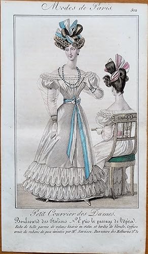 PERIOD COSTUME, Ladies Opera Dress, Paris Fashion plate 512 antique print 1826