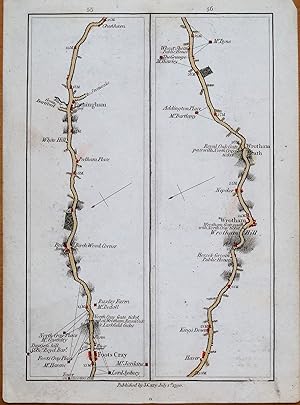 Antique Map FARNINGHAM, FOOTS CRAY, WROTHAM John Cary Original Road Strip Map 1790