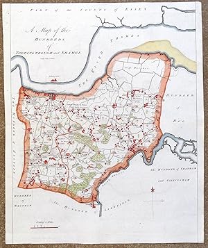 Antique Map TOLTINGTROUGH & SHAMEL Hundreds KENT Gravesend Strood, Hasted 1778