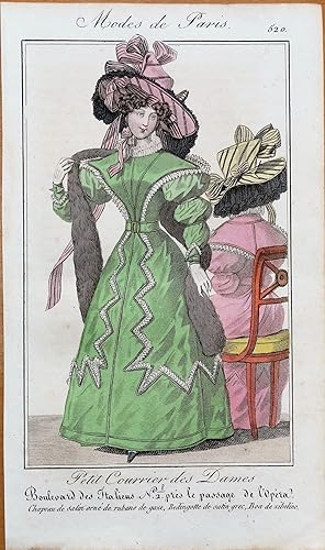 PERIOD COSTUME, Ladies Opera Dress, Paris Fashion plate 520 antique print 1827