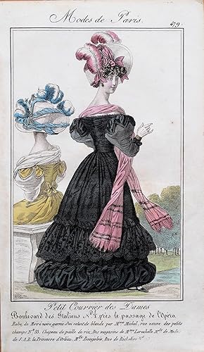 PERIOD COSTUME, Ladies Opera Dress, Paris Fashion plate 479 antique print 1826
