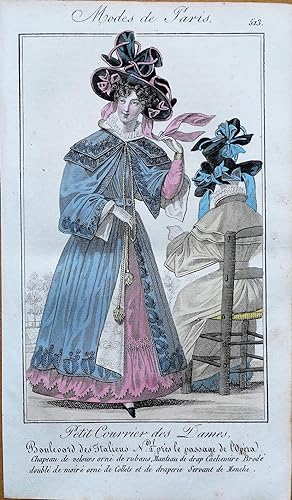 PERIOD COSTUME, Ladies Opera Dress, Paris Fashion plate 513 antique print 1826
