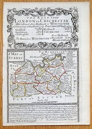 Antique Map SURREY, Owen/Bowen Original Miniature c1720