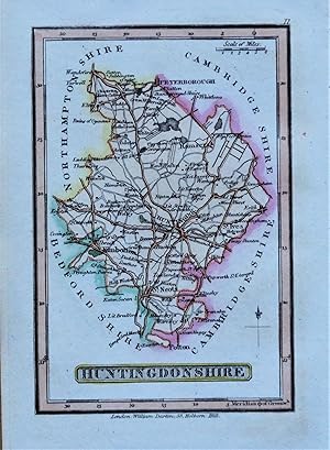 Antique Map HUNTINGDONSHIRE, Darton Hand Coloured Original Miniature County Map 1822