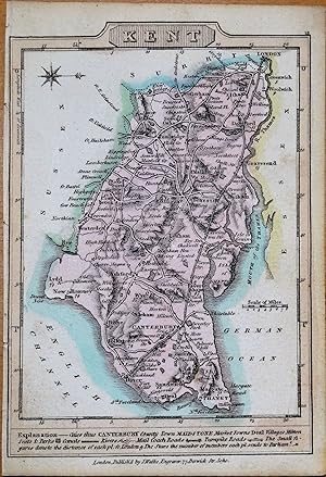 Antique Map KENT, Wallis Original Hand Coloured Miniature County Map c1810