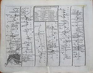 Antique Map LONDON TO TOWCESTER Highgate, Barnet, St Albans Senex Strip Road Map c1749