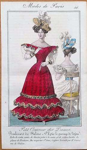 PERIOD COSTUME, Ladies Opera Dress, Paris Fashion plate 516 antique print 1826