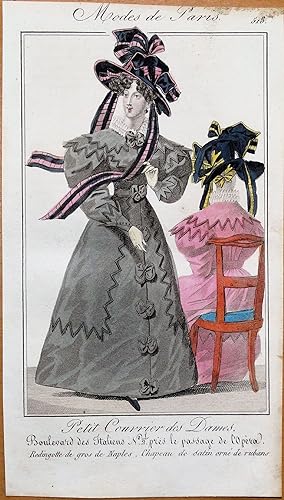 PERIOD COSTUME, Ladies Opera Dress, Paris Fashion plate 518 antique print 1826