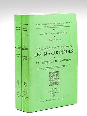 Bild des Verkufers fr La Presse de la Fronde (1648-1653) : Les Mazarinades (2 Tomes - Complet) [ Edition originale ] Tome 1 : La conqute de l'opinion ; Tome 2 : Les hommes du livre zum Verkauf von Librairie du Cardinal