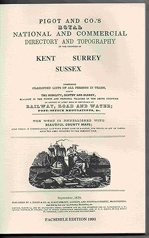 Royal National and Commercial Directory and Topography. Kent Surrey Sussex Pigot and Co. 1839