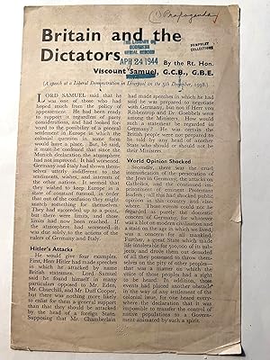 Seller image for Britain and the Dictators. for sale by JF Ptak Science Books
