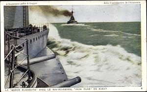 Ansichtskarte / Postkarte Britische Kriegsschiffe, HMS Queen Elizabeth, HSM Iron Duke, Flagship