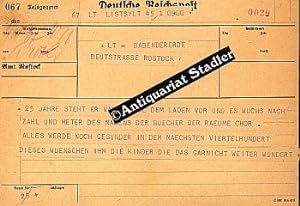 Original-Telegramm der Deutschen Reichspost von den Kindern an ihren Vater Paul Babendererde Beut...