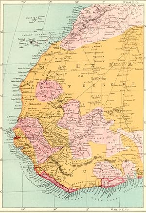 Western Sahara, 1880 Antique Historical Color Map