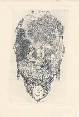 Imagen del vendedor de Ex libris Else Hofherr. Herr, vor Dame im Park kniend. a la venta por Antiquariat  Braun